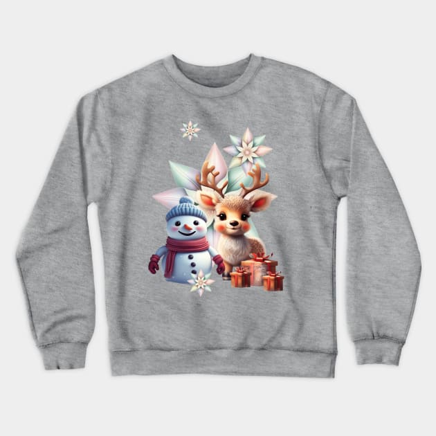 So sweet this little reindeer with the friend the snowman. Crewneck Sweatshirt by Nicky2342